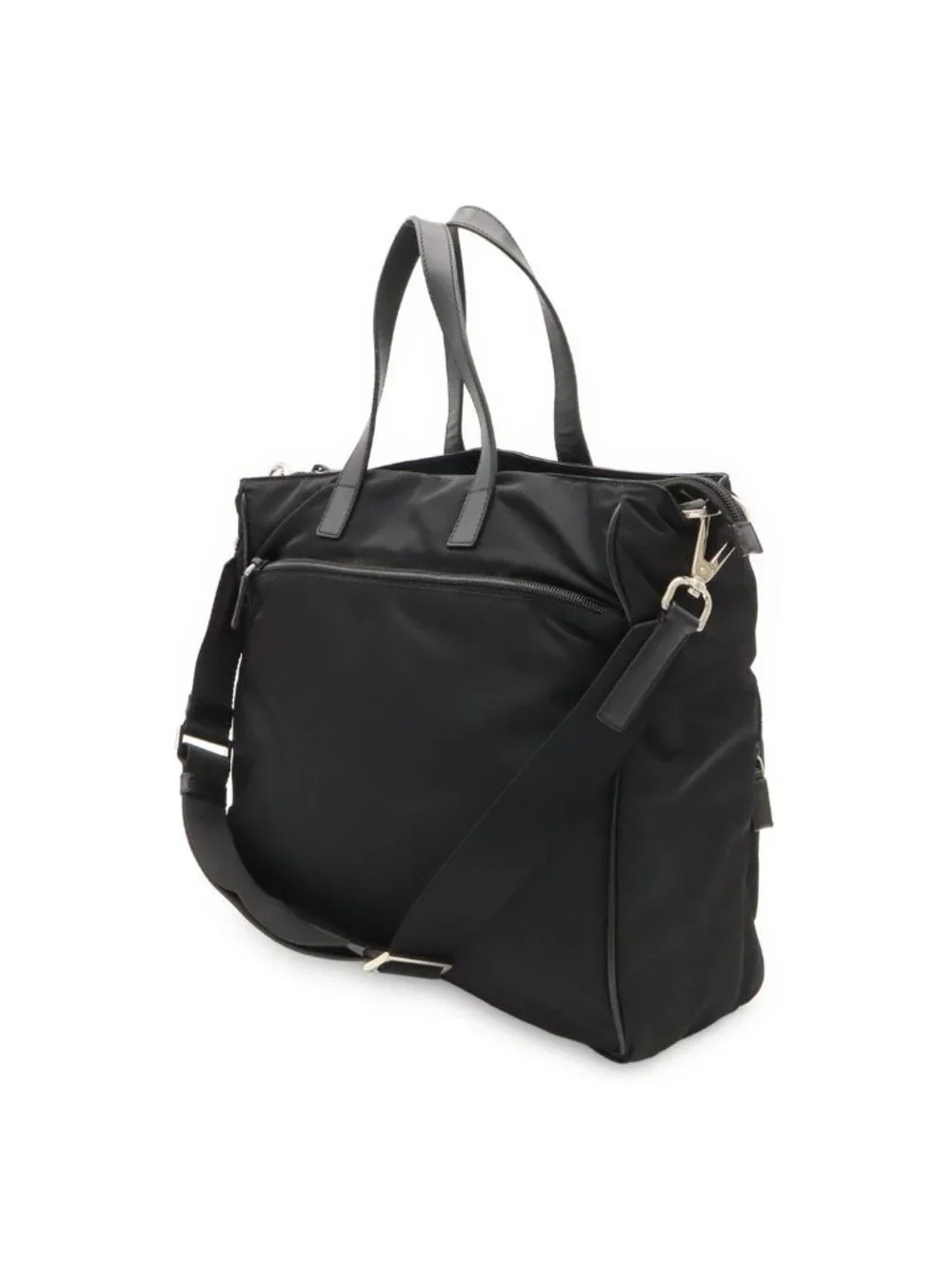 Prada Business Briefcase Tote 2-Way Shoulder Bag Crossbody Nylon Leather Nero